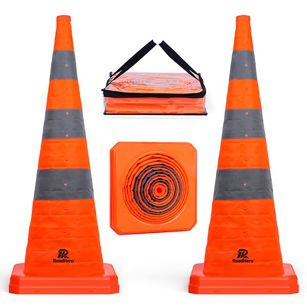 RoadHero 36 Inch [2 Pack] Collapsible Traffic Safety Cones, Multi Purpose Pop-up Cones with Reflective Collar for Road Safety, Orange Cones for Driving Training, Parking Lots