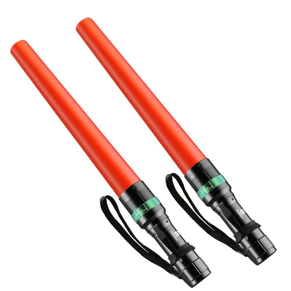 RoadHero 2 Pack Traffic Wand, 16inch Flashlight Led Traffic Control Baton, Small Orange Safety Wands, Air Marshaling Wand with 5 Flashing Modes, Night Signal Light for Airport,Parking Directing