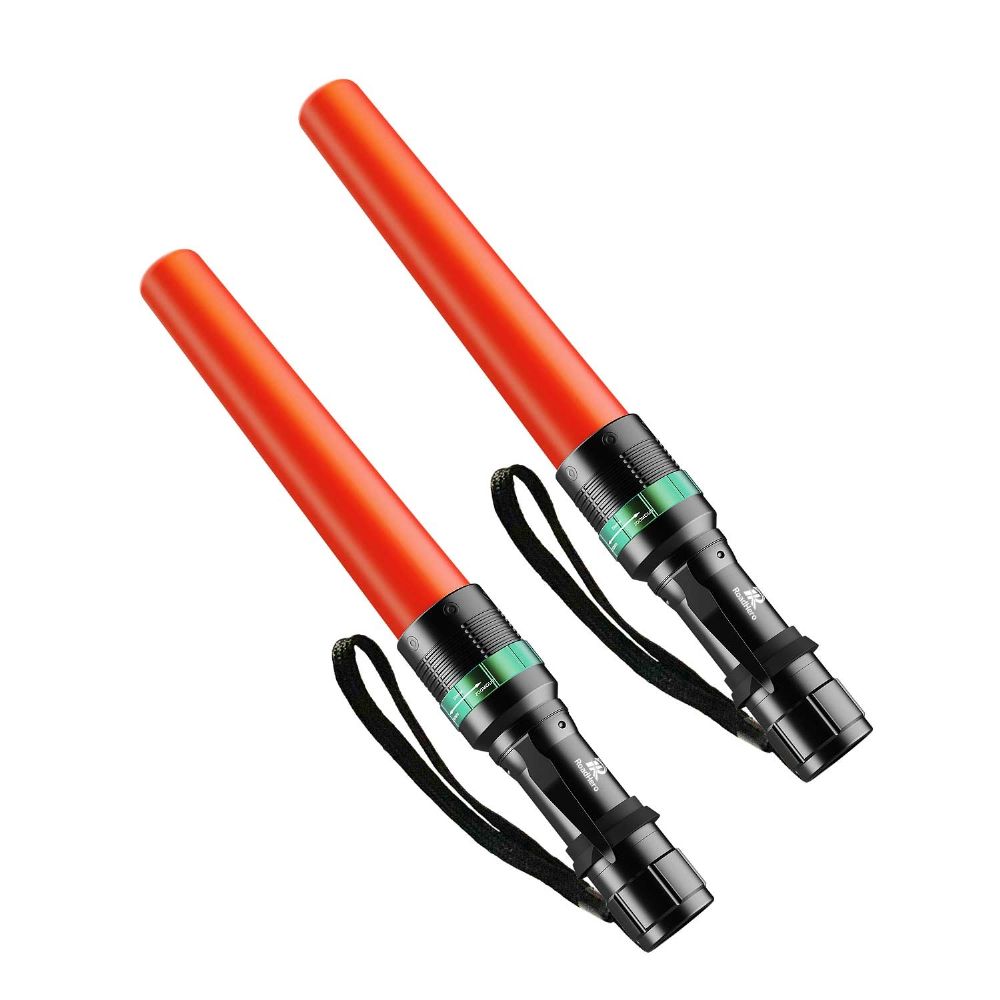 RoadHero 2 Pack Traffic Wand,11Inch Flashlight Led Traffic Control Baton, Small Orange Safety Wands, Air Marshaling Wand with 5 Flashing Modes, Night Signal Light for Airport,Parking Directing