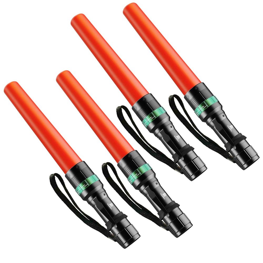 RoadHero 4 Pack Traffic Wand, 11Inch Flashlight Led Traffic Control Baton, Small Orange Safety Wands, Air Marshaling Wand with 5 Flashing Modes, Night Signal Light for Airport,Parking Directing