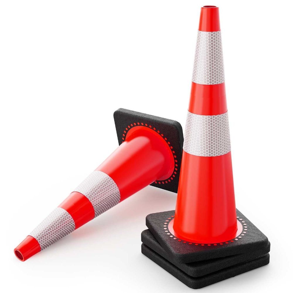 RoadHero (4 Pack) Traffic Safety Cones 36 Inch with Black Weighted Base, Plastic PVC Cone, Orange Cones with Reflective Collar, Cones for Parking Lot, Construction Events, Road Safety