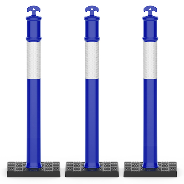 RoadHero 45 Inch Delineator Post with Rubber Base, Heavy Duty Blue Traffic Delineator Posts Cones with Reflective Collars for Parking Lots, Road Safety, Construction Events 3 Pack