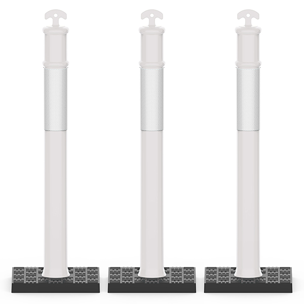 RoadHero 45 Inch Delineator Post with Rubber Base, Heavy Duty White Traffic Delineator Posts Cones with Reflective Collars for Parking Lots, Road Safety, Construction Events 3 Pack
