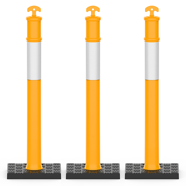 RoadHero 45 Inch Delineator Post with Rubber Base, Heavy Duty Yellow Traffic Delineator Posts Cones with Reflective Collars for Parking Lots, Road Safety, Construction Events 3 Pack