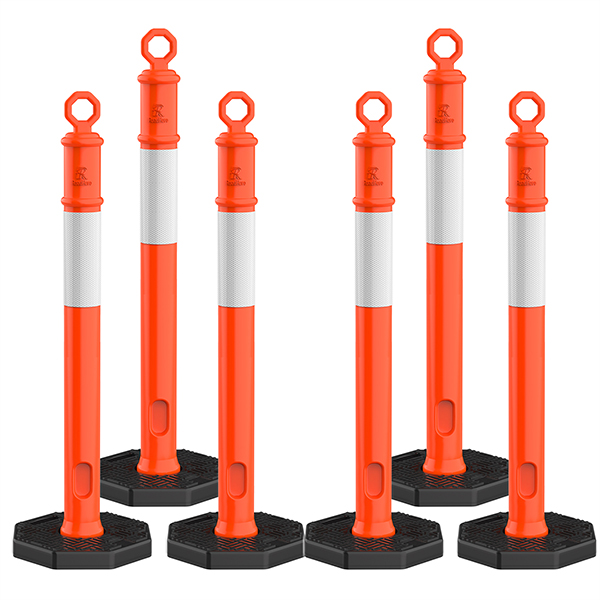 45 Inch [6 Pack] Delineator Post with Base, Orange Traffic Delineator Posts Cones with Reflective Collars for Parking Lots, Road Safety, Construction Events