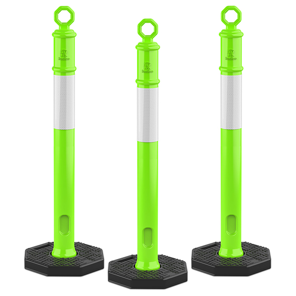 45 Inch [3 Pack] Delineator Post with Base, Lime Green Traffic Delineator Posts Cones with Reflective Collars for Parking Lots, Road Safety, Construction Events