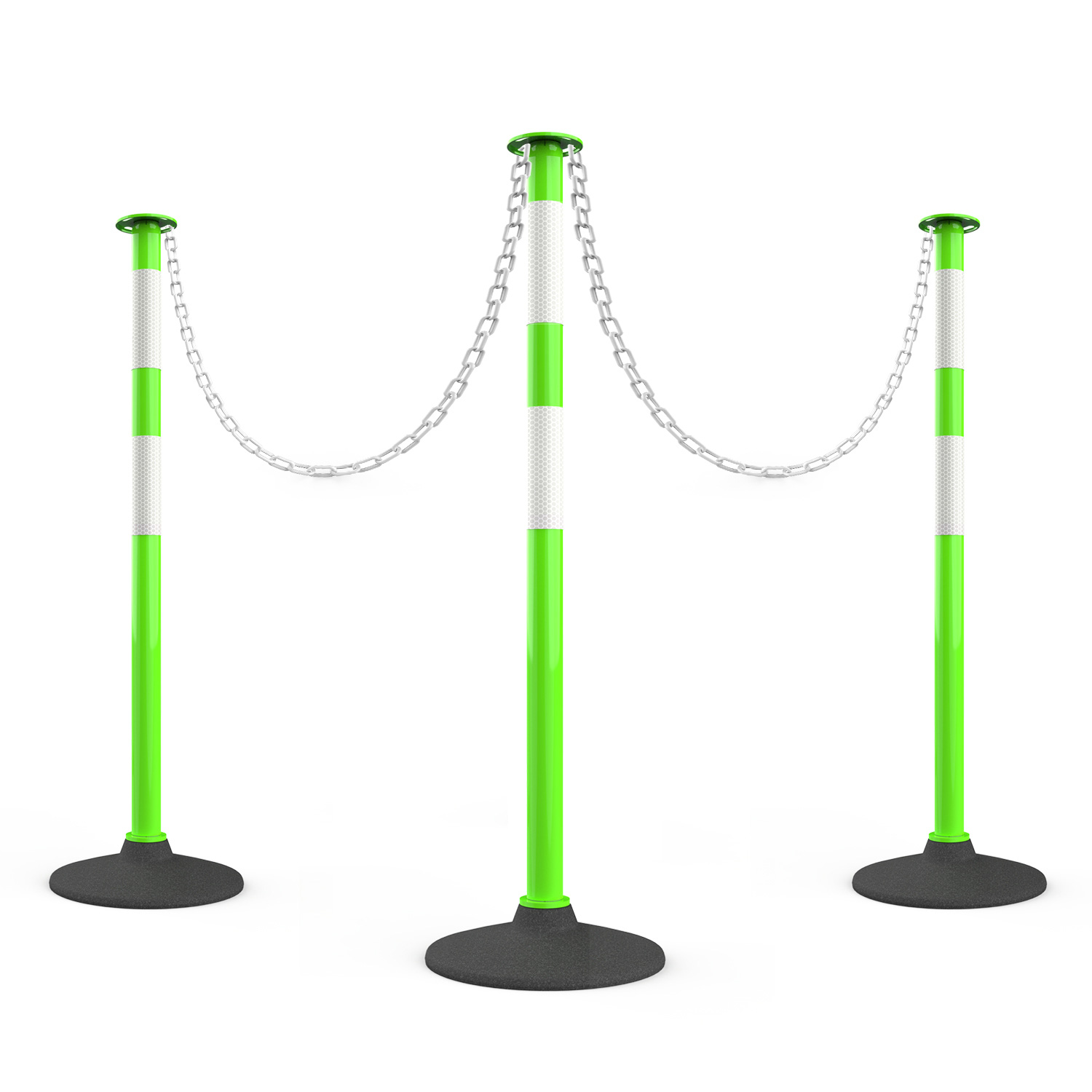 [3 Pack] Traffic Delineator Post with Weighted Rubber Base, Portable Lime Green Safety Barrier Posts Cones with 5FT Plastic Chain and Reflective Collars for Parking Lots,Construction Events