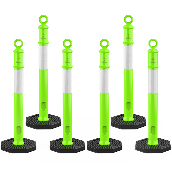 45 Inch [6 Pack] Delineator Post with Base, Lime Green Traffic Delineator Posts Cones with Reflective Collars for Parking Lots, Road Safety, Construction Events
