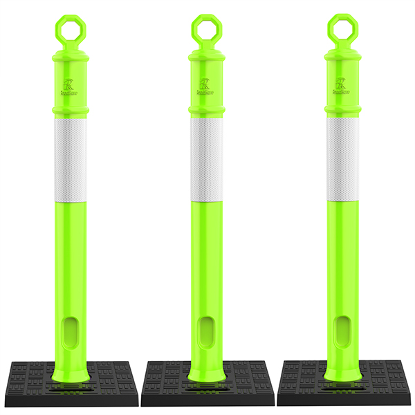 45 Inch Delineator Post with Base, Portable Lime Green Traffic Delineator Posts Cones with Reflective Collars for Parking Lots, Road Safety, Construction Events (3 Pack)