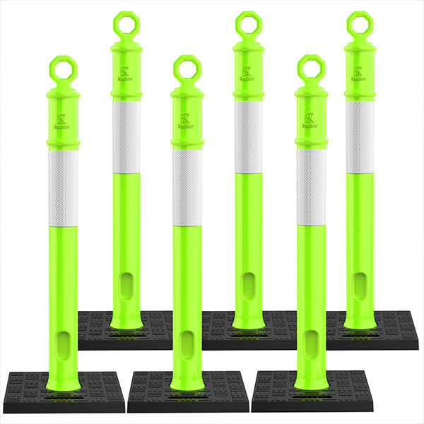 45 Inch Delineator Post with Base, Portable Lime Green Traffic Delineator Posts Cones with Reflective Collars for Parking Lots, Road Safety, Construction Events (6 Pack)