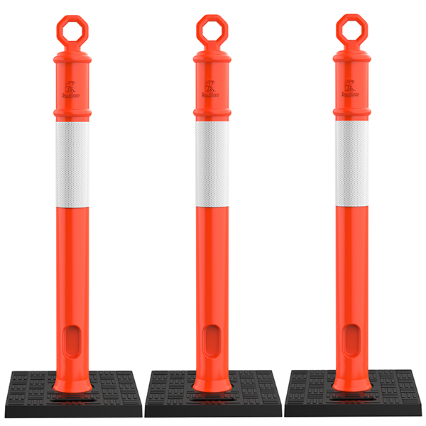45 Inch Delineator Post with Base, Portable Orange Traffic Delineator Posts Cones with Reflective Collars for Parking Lots, Road Safety, Construction Events (3 Pack)