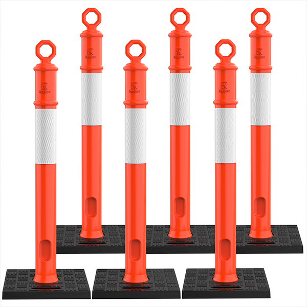 45 Inch Delineator Post with Base, Portable Orange Traffic Delineator Posts Cones with Reflective Collars for Parking Lots, Road Safety, Construction Events (3 Pack)