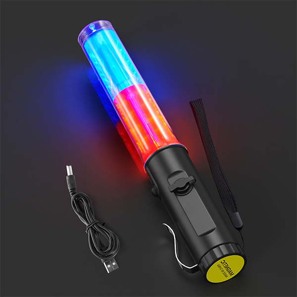 Traffic Wand Rechargeable, 10 Inch Traffic Control Baton Light with 4 Flashing Modes and 1 White LED on Top, Air Marshaling Signal Wand with Side Clip for Airport, Parking, Car Directing, 1 Pack