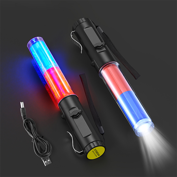 2 Pack Traffic Wand Rechargeable, 10 Inch Traffic Control Baton Light with 4 Flashing Modes and 1 White LED on Top, Air Marshaling Signal Wand with Side Clip for Airport, Parking, Car Directing