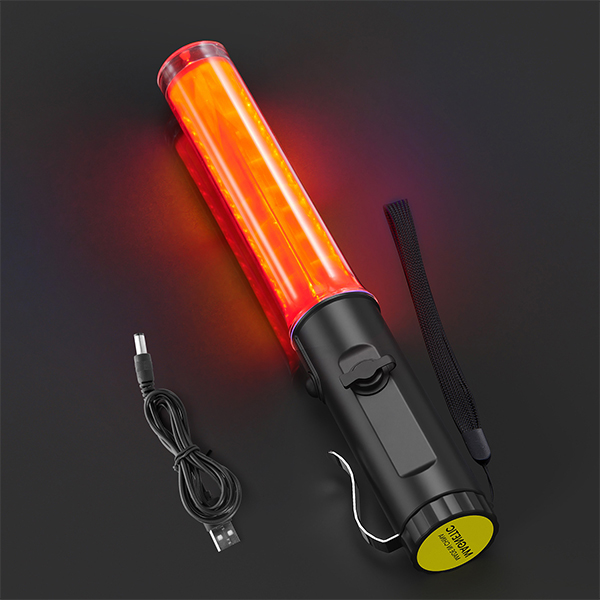 Traffic Wand Rechargeable, 10 Inch Traffic Control Baton Light with 3 Flashing Modes and 1 White LED on Top, Air Marshaling Signal Wand with Side Clip for Airport, Parking, Car Directing, 1 Pack