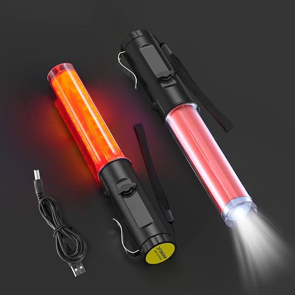 2 Pack Traffic Wand Rechargeable, 10 Inch Traffic Control Baton Light with 3 Flashing Modes and 1 White LED on Top, Air Marshaling Signal Wand with Side Clip for Airport, Parking, Car Directing