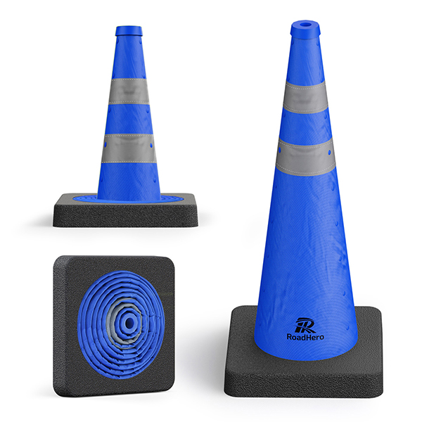 RoadHero 28 Inch Collapsible Traffic Safety Cones with Black Weighted Base, Blue Parking Cones with Reflective Collars for Road Safety, Driving Training, Parking Lots, 1 Pack