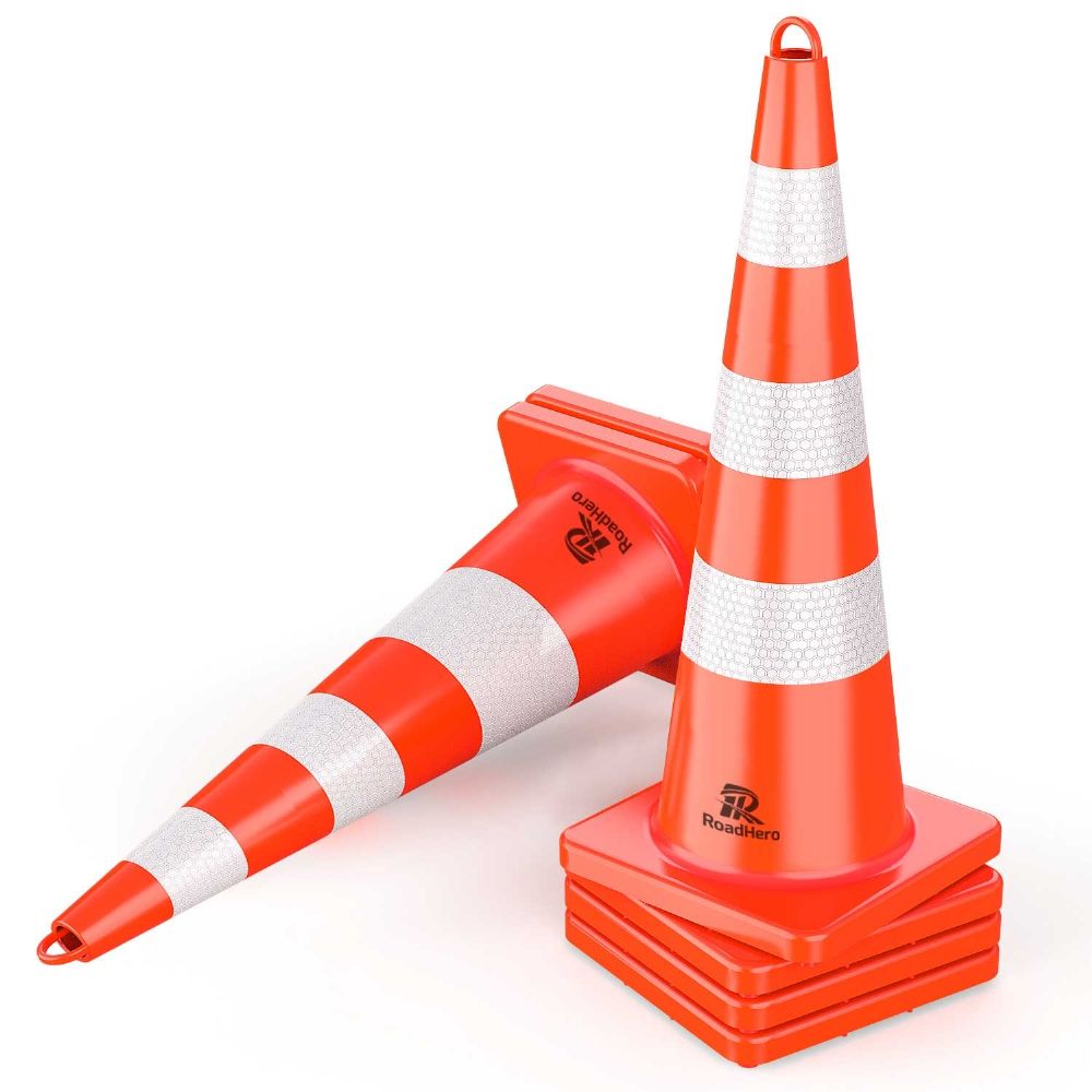RoadHero Traffic Cones 36 Inch, Safety Cones with Handheld Ring, Orange Cones with Reflective Collar, Cones for Parking Lot, Sport & Driving Training, Road Safety, Construction Events (6 Cones)