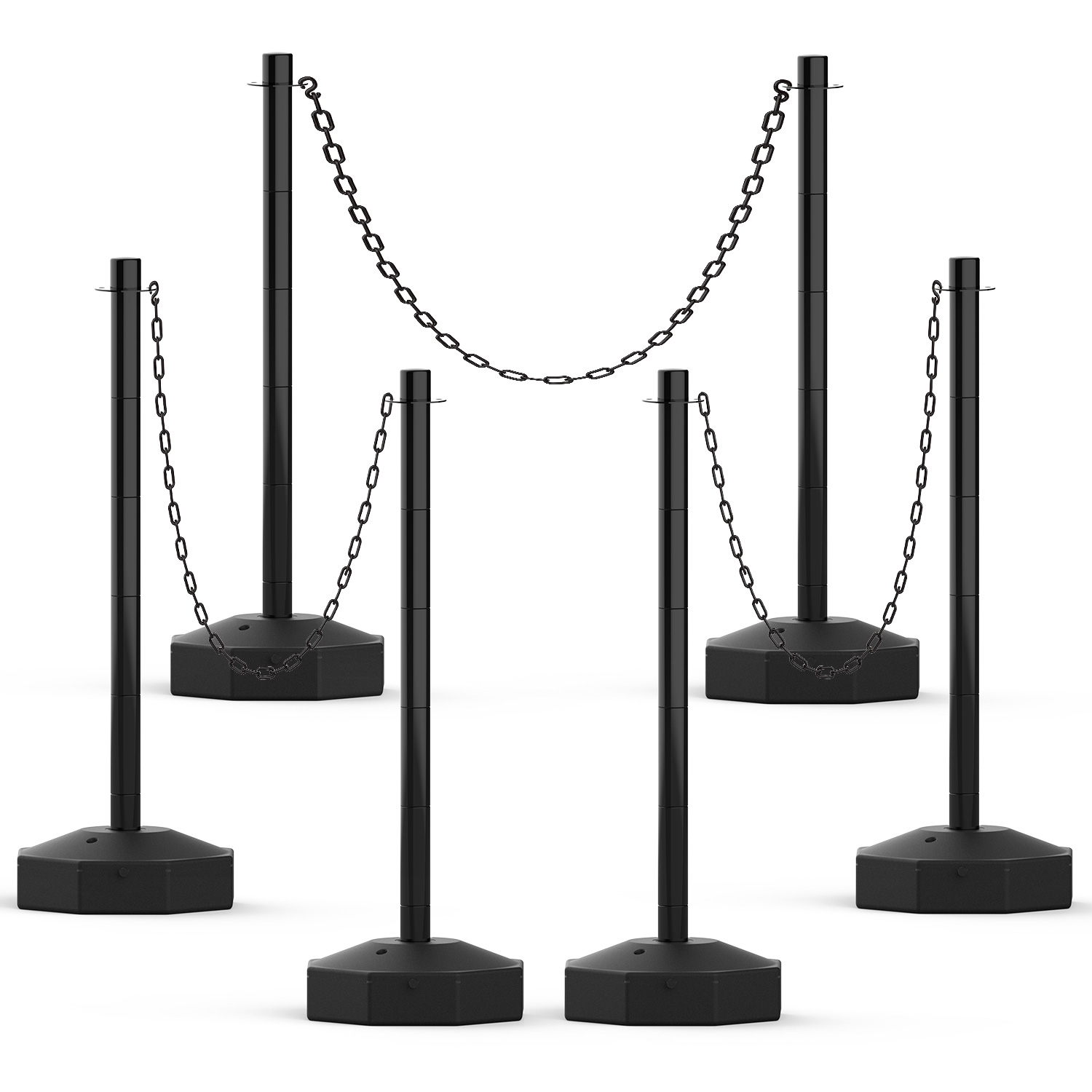 [6 Pack] Traffic Delineator Post Cones with Fillable Base, Expandable Traffic Safety Barrier with 8FT Plastic Chain, Traffic Safety Delineator Cones for Parking Lot [Black]