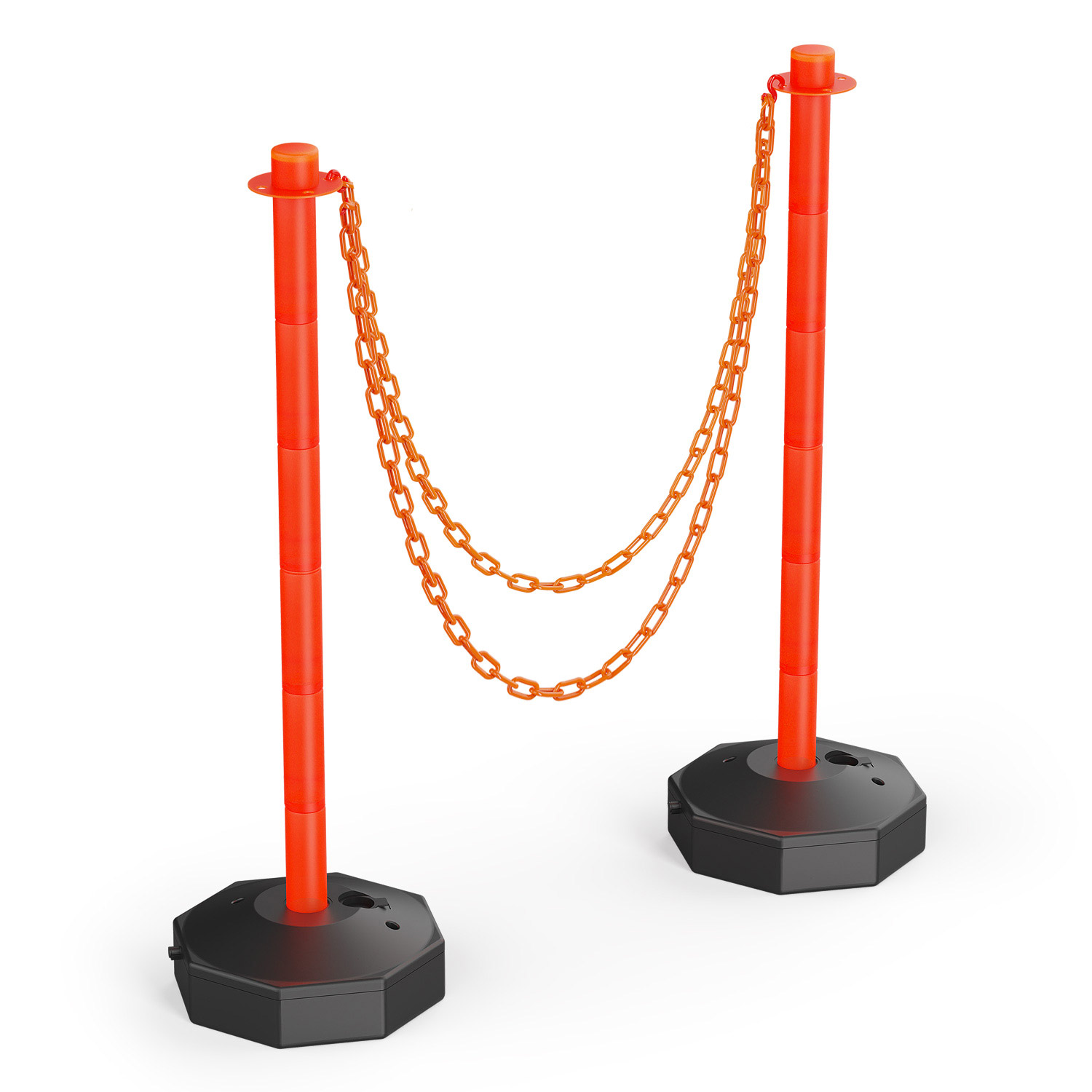 [2 Pack] Traffic Delineator Post Cones with Fillable Base, Expandable Traffic Safety Barrier with 8FT Plastic Chain, Traffic Safety Delineator Cones for Parking Lot [Orange]