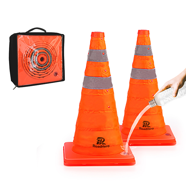 Upgraded 18 Inch [2 Pack] Collapsible Traffic Cones with Fillable Base, Pop-up Safety Cones with Reflective Collar for Road Safety, Orange Cones for Driving Training, Parking Lots