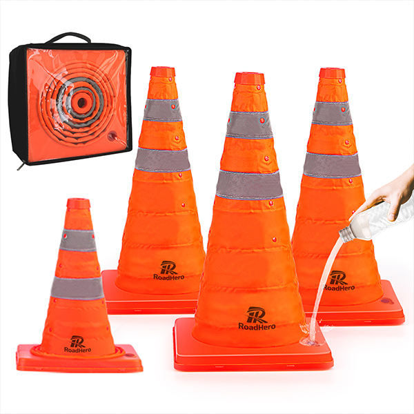 Upgraded 18 Inch [4 Pack] Collapsible Traffic Cones with Fillable Base, Pop-up Safety Cones with Reflective Collar for Road Safety, Orange Cones for Driving Training, Parking Lots