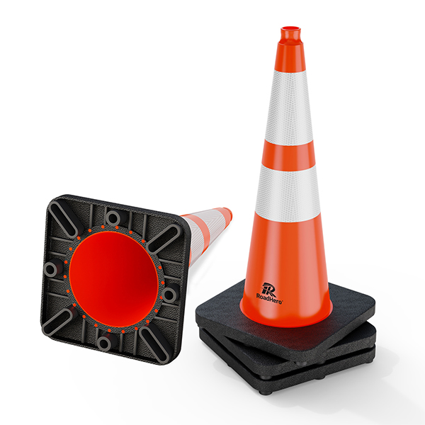 RoadHero 4 Pack 28 Inch 5.5 Lb Traffic Cones with Heavy Black Base, Orange Safety Cone with Reflective Collar for Parking Lot, Construction Work, Road Safety