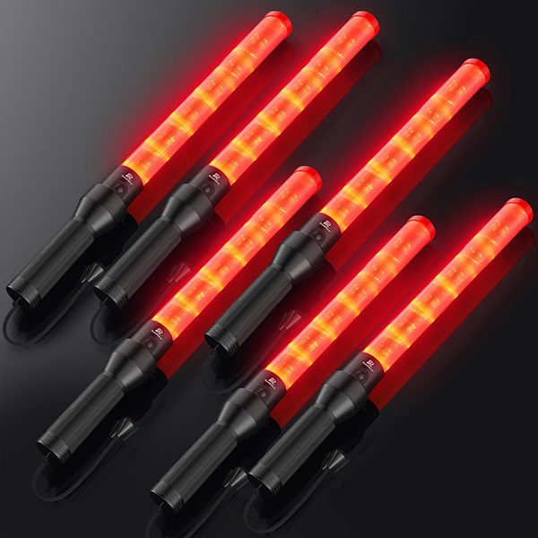 Traffic Wand, 6 Pack 21 Inch Led Safety Light Wands with 2 Flashing Modes, Traffic Control Baton, Air Marshaling Signal Wand with Side Clip for Airport, Parking, and Car Directing, Red