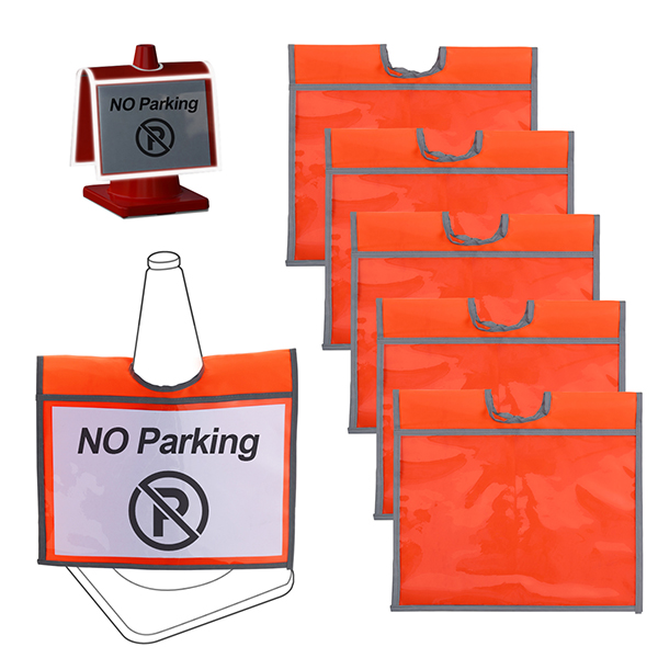 RoadHero 6 Pack Traffic Cone Sleeve with Pockets, Orange Traffic Warning Sign Cover with Reflective Strips for Outdoor Activity Warning, Construction Signs, Sports Training, Parking Lots