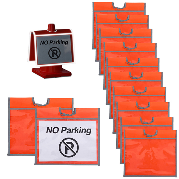 RoadHero 12 Pack Traffic Cone Sleeve with Pockets, Orange Traffic Warning Sign Cover with Reflective Strips for Outdoor Activity Warning, Construction Signs, Sports Training, Parking Lots