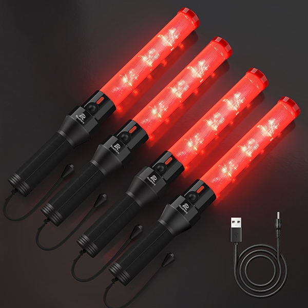 RoadHero 4 Pack 16 Inch Rechargeable Traffic Wand with 2 Flashing Modes