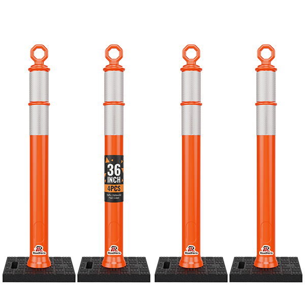 RoadHero 36 Inch Traffic Delineator Post Cones with Base, Orange, 4 Pack