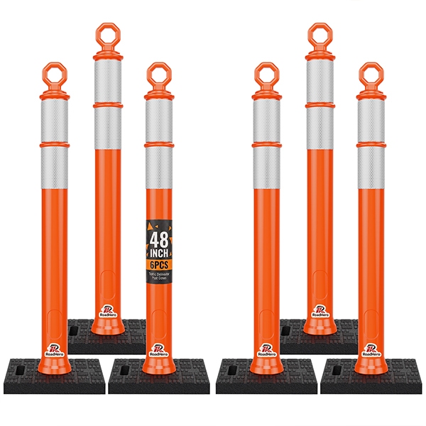 RoadHero 48 Inch Traffic Delineator Post Cones with Base, Orange, 6 Pack